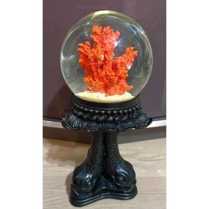 Orange Coral Snow Globe with accented koi fish stand